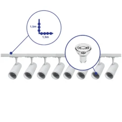 Bright Choice Komplett set 1-Fas Rail L 1,5 x 1,5 Meter Vit | incl. 8x Spot + GU10 2700K 3W Dimbar + Ändkåpa, Strömkontakt och L -Anslutningsstycke
