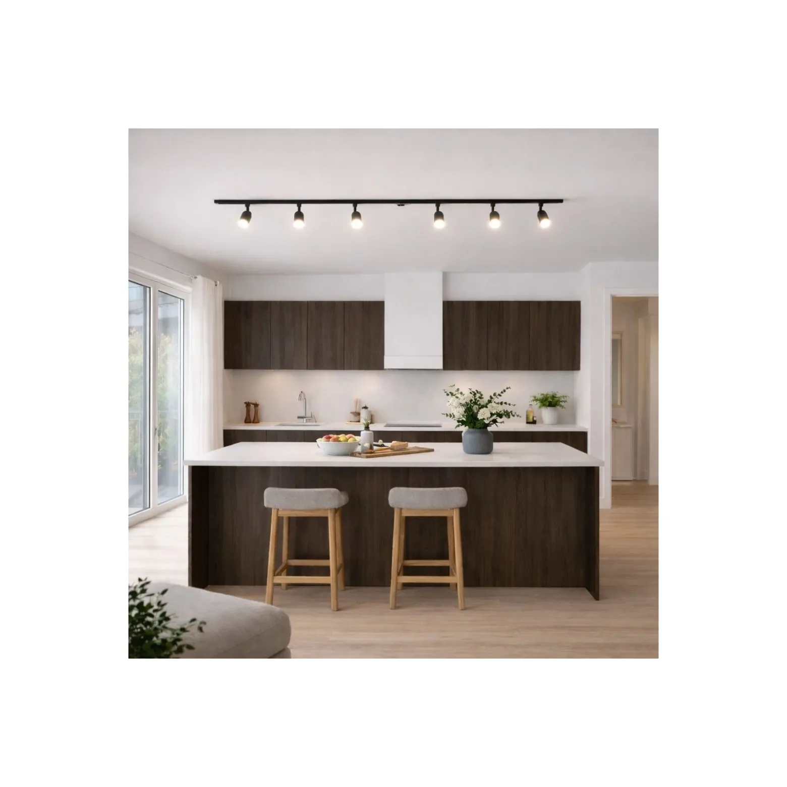 Bright Choice Komplett set 1-Fas Rail 3 Meter Svart | incl. 7x Spot + GU10 2700K 3W Dimbar + Ändkåpa, Strömkontakt och I-Anslutningsstycke