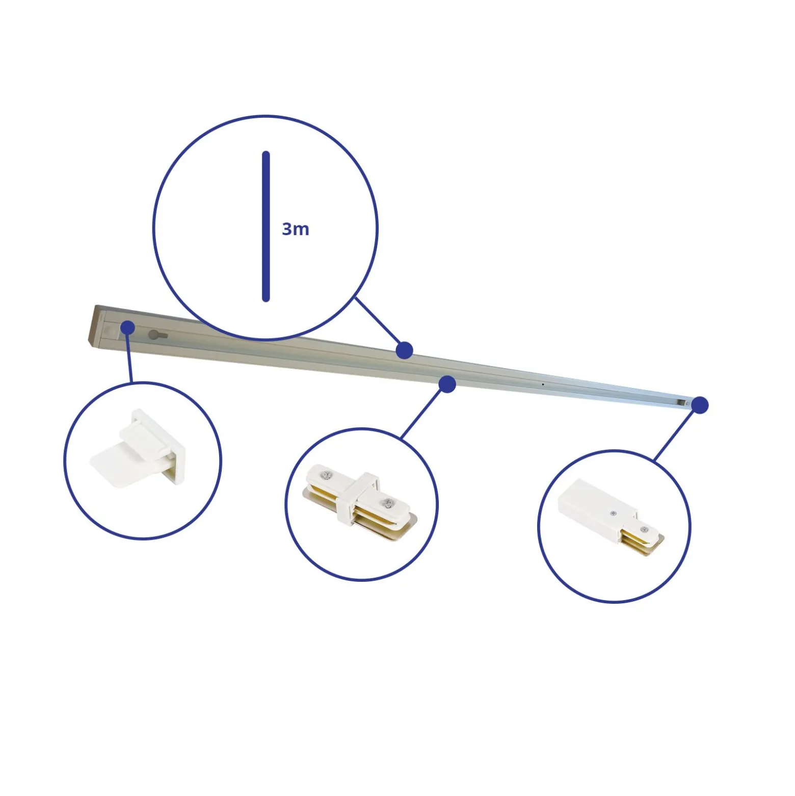 Bright Choice Rail Set 1-Fas 3 Meter Vit | incl. Ändkåpa, Strömkontakt och I-Anslutningsstycke