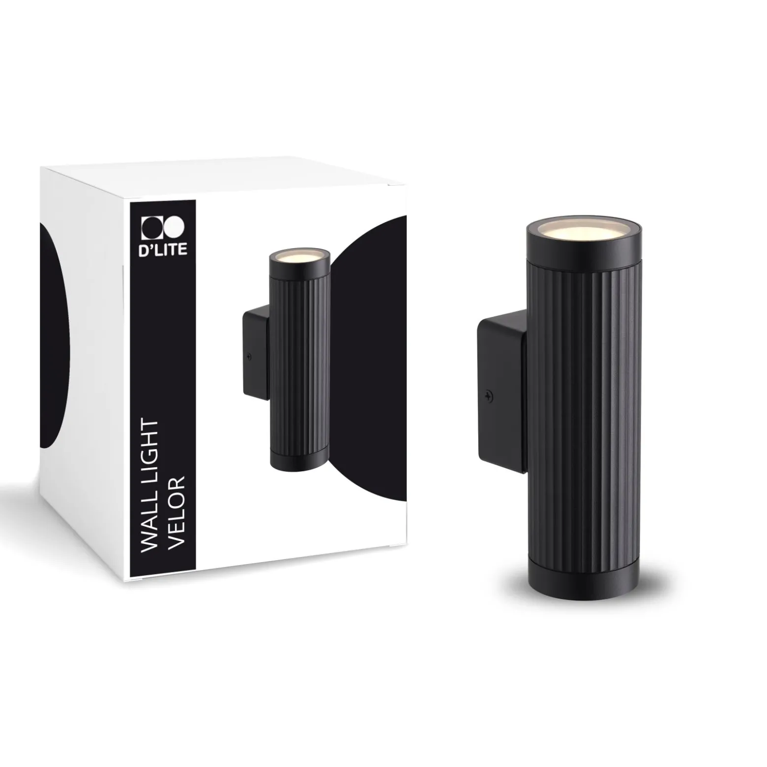 D'Lite Vägglampa Velor Svart Up & Down | IP54 - Passande för 2x GU10