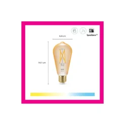 Dubbelpack 2x WiZ Smart LED E27 Edison Filament Guld 7W 640lm | Bästa Färgåtergivning - Dimbar - Ersättare 50W