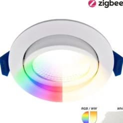 EcoDim Infälld Spot Vit 6W 450lm 60D 827- 860 Justerbar Vit | RGB - 85mm - Utskärning 75mm - IP54 - Zigbee Dimbar