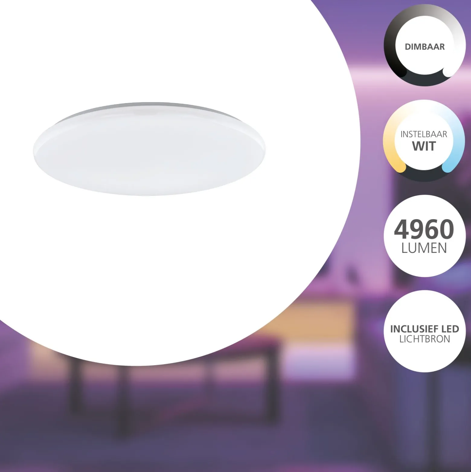 Eglo Connect.Z Smart Taklampa Totari-Z Stål Vit 11W 1240lm - 827-865 Justerbar Vit | 530mm - Dimbar