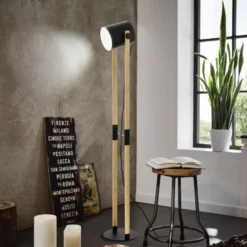 Eglo Golvlampa Hornwood Stål Svart Trä | Passande För 1x E27