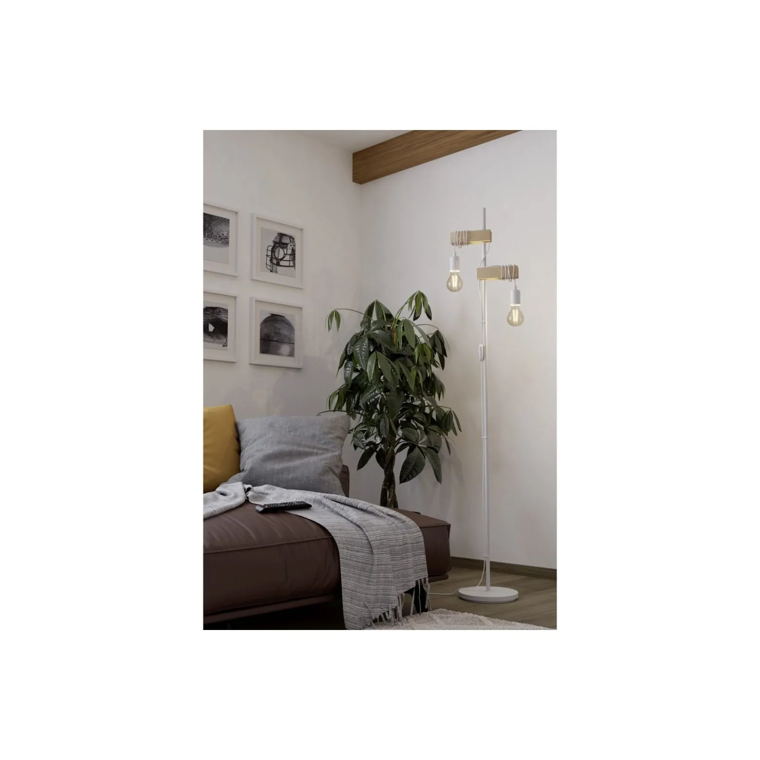 Eglo Golvlampa Townshend Stål Vit Trä | IP20 - Passande för 2x E27