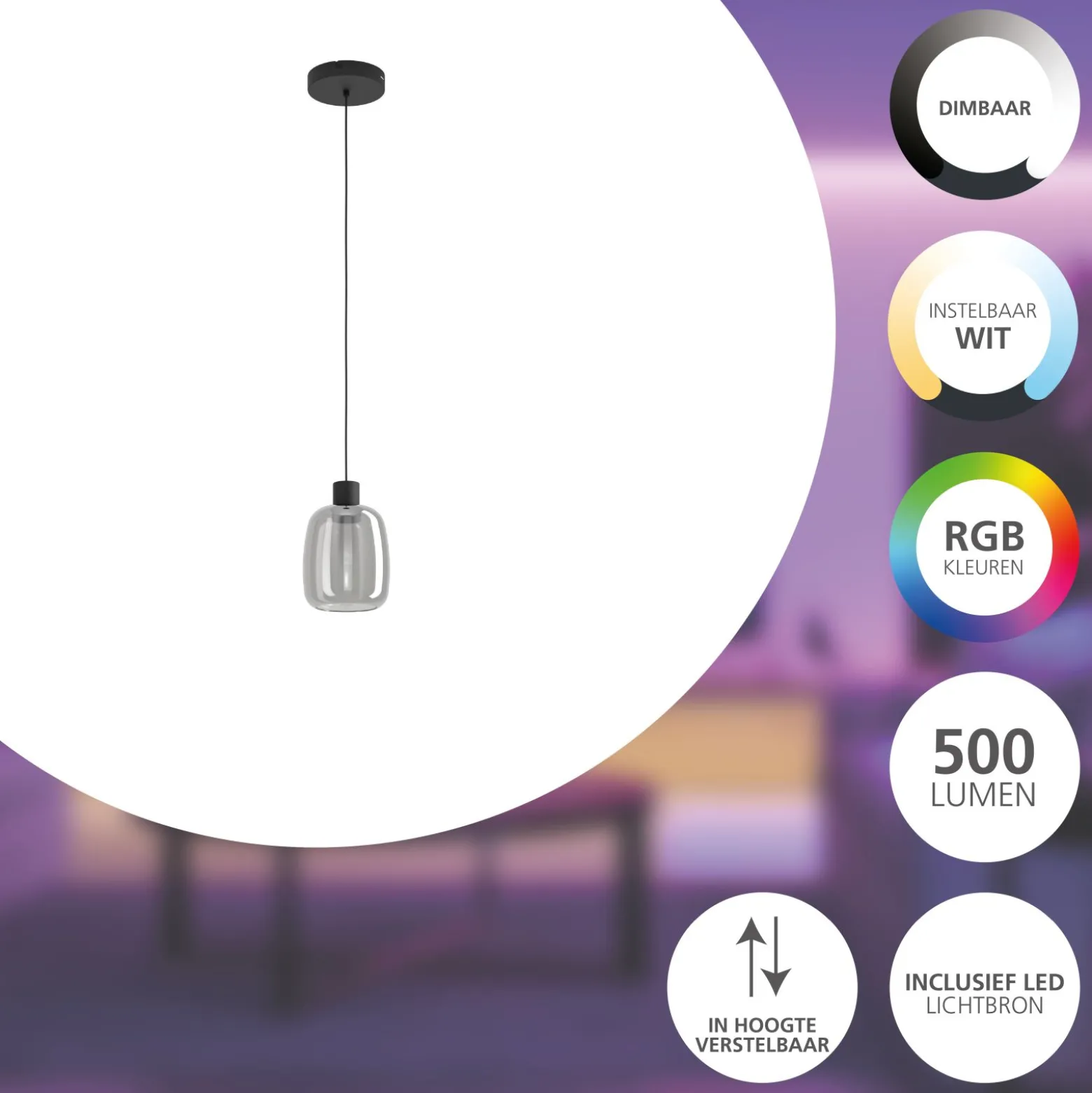 Eglo Pendellampa Molochio-Z Stål Svart 3W 500lm - 827-865 Justerbar Vit | 180mm - Dimbar