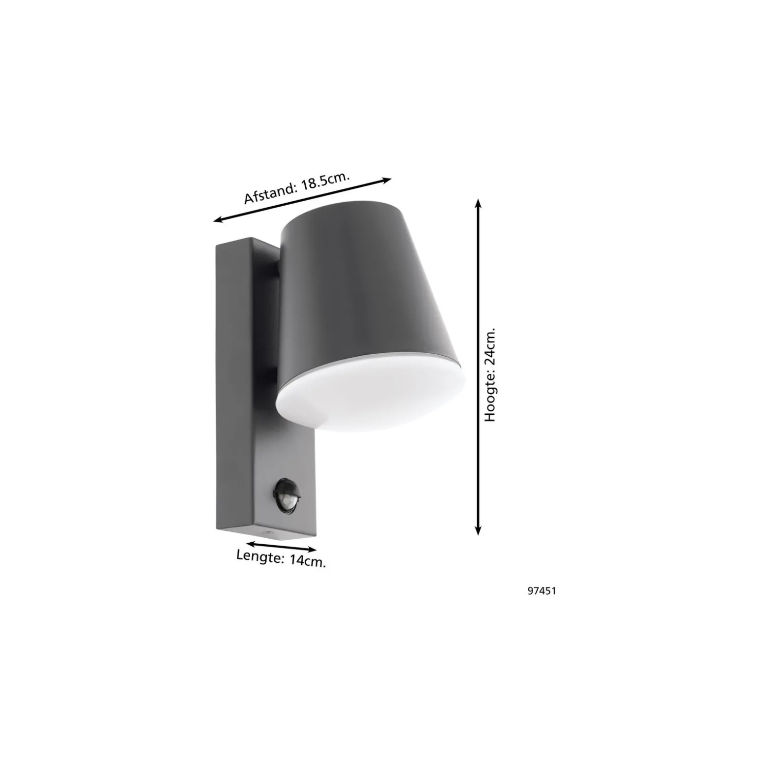 Eglo Vägglampa Caldiero Stål Antracit | IP44 - Passande för 1x E27 - Rörelsesensor