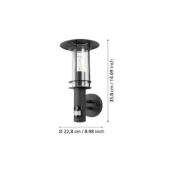 Eglo Vägglampa Lisio 1 Rostfritt Stål Svart | IP44 - Passande för 1x E27 - Rörelsesensor