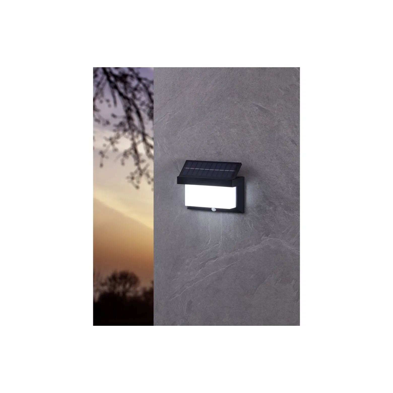 Eglo Vägglampa Utrera Solar Svart 800lm - 840 Kallvit | IP44 - Rörelsesensor
