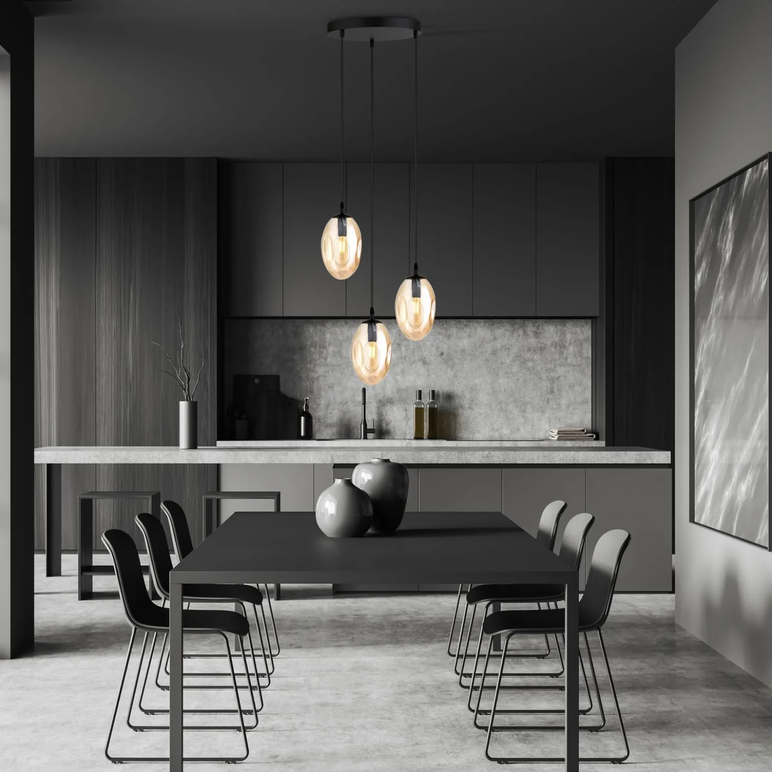 Emibig Pendellampa Astral Stål Svart | Passande för 3x E14 - Max 10W