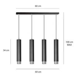 Emibig Pendellampa Kibo Stål Svart | Passande för 4x GU10 - Max 10W