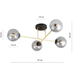 Emibig Taklampa Magnum Stål Svart | Passande för 4x E14 - Max 10W