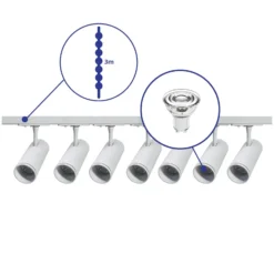 Komplett set 1-Fas Rail 3 Meter Vit | incl. 7x Spot + GU10 2700K 3W Dimbar + Ändkåpa, Strömkontakt och I-Anslutningsstycke