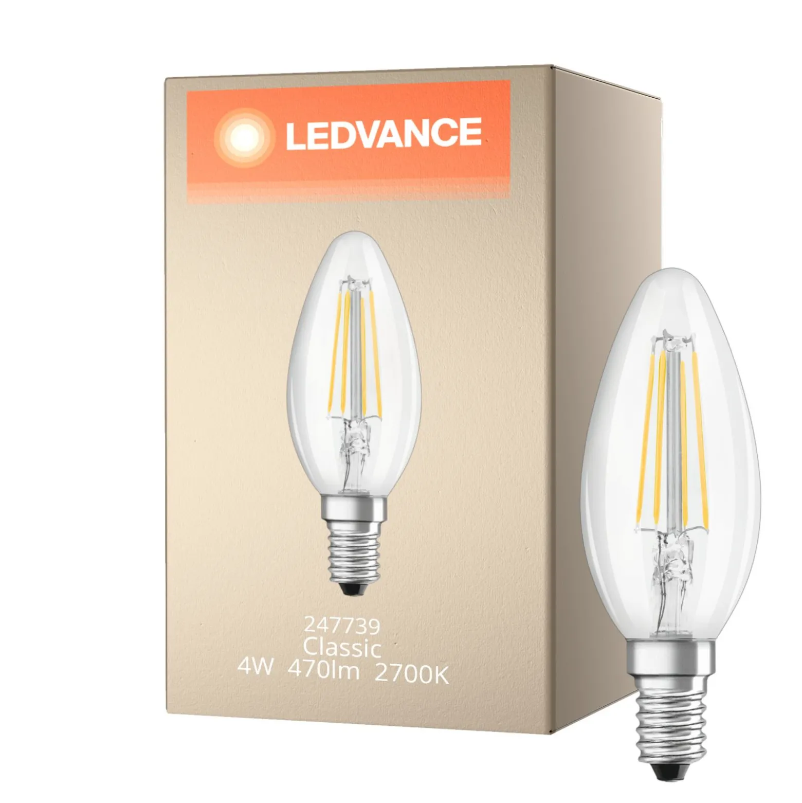 Ledvance Classic LED E14 Kronljus Filament Klar 4W 470lm - 827 Extra Varm Vit | Ersättare 40W