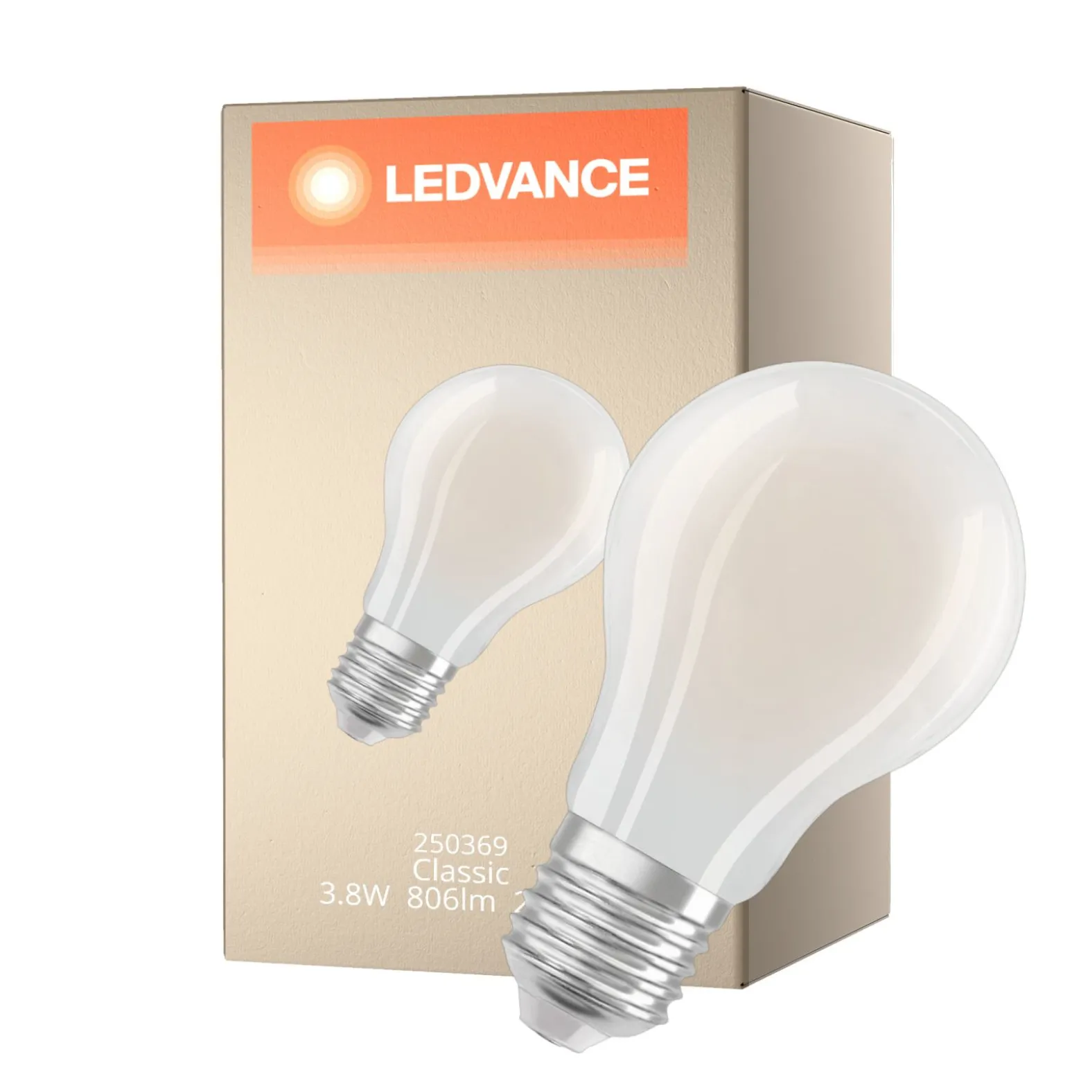 Ledvance Classic LED E27 Päron Filament Matt 3.8W 806lm - 827 Extra Varm Vit | Dimbar - Ersättare 60W