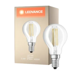 Ledvance Classic LED E14 Päron Filament Klar 3.4W 470lm - 940 Cool white | Bästa färgåtergivning - Dimbar - Ersättare 40W