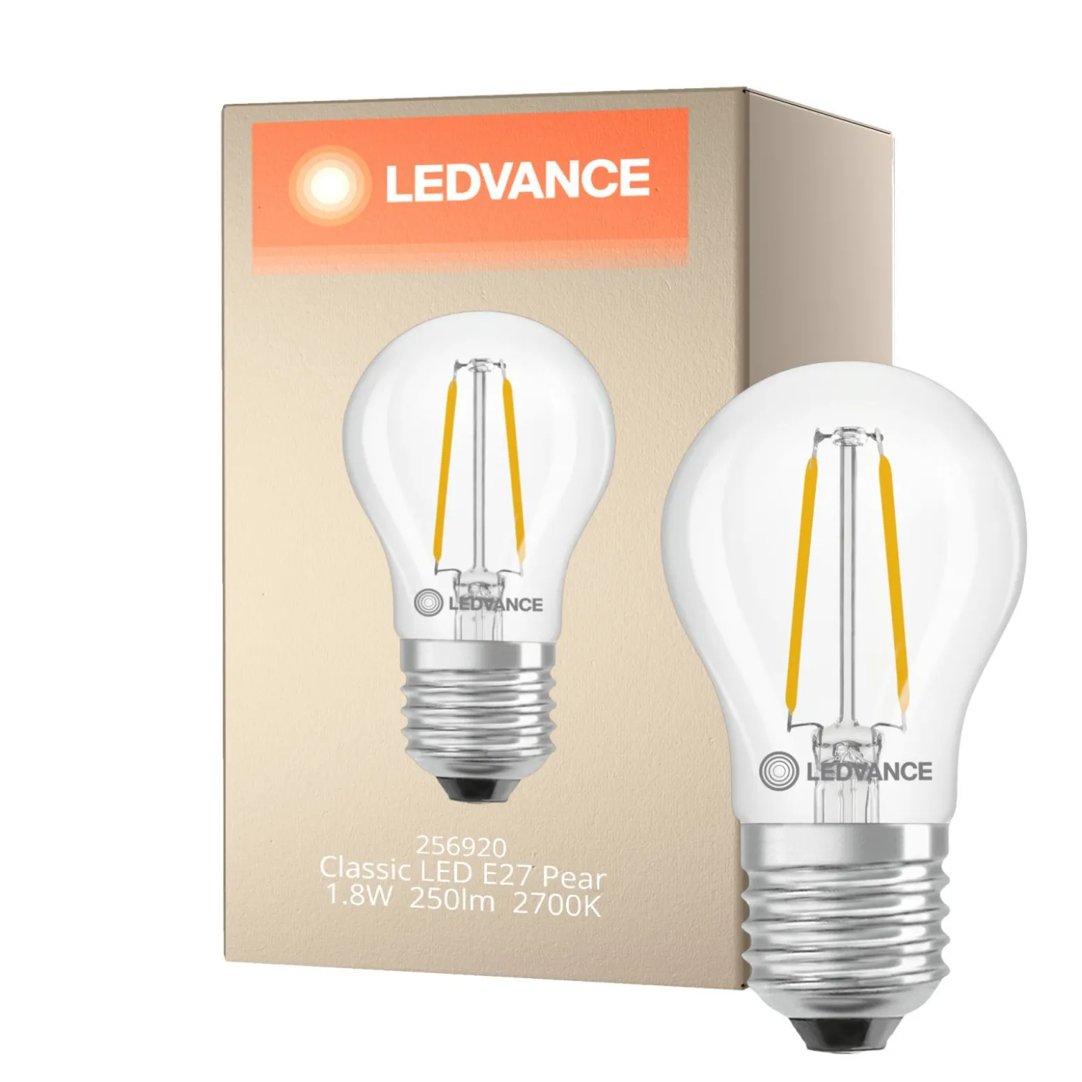 Ledvance Classic LED E27 Päron Filament Klar 1.8W 250lm - 827 Extra Varm Vit | Ersättare 25W