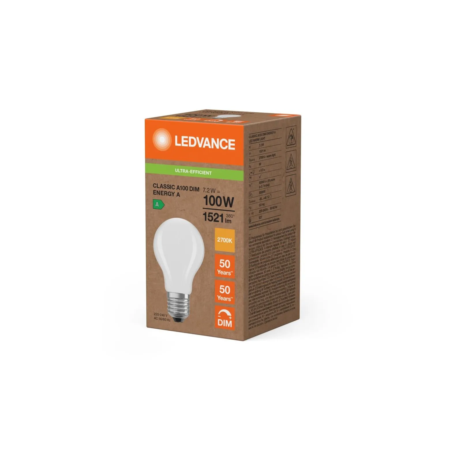 Ledvance Classic LED E27 Päron Matt 7.2W 1521lm - 827 Extra Varm Vit | Dimbar - Ersättare 100W