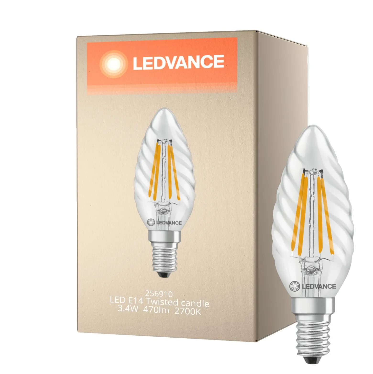 Ledvance Classic LED E14 TWisted Kronljus Filament Klar 3.4W 470lm - 827 Extra Varm Vit | Ersättare 40W