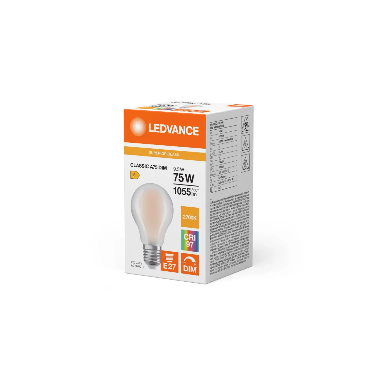 Ledvance Classic Superior LED E27 Päron Filament Matt 9.5W 1055lm - 927 Extra Varm Vit | Bästa färgåtergivning - Dimbar - Ersättare 75W