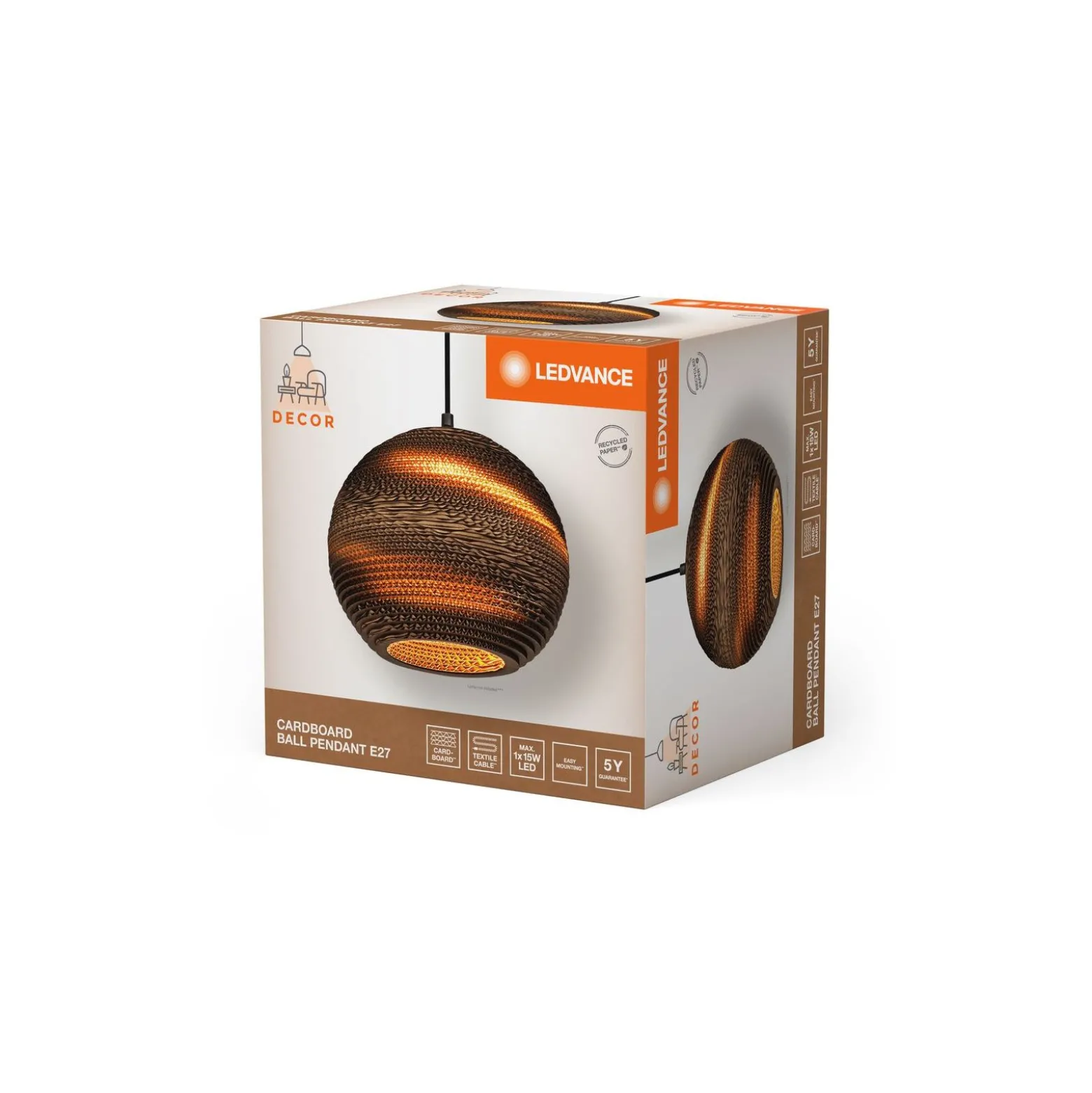 Ledvance Decor Pendellampa Boll Brun | Passande för 1x E27