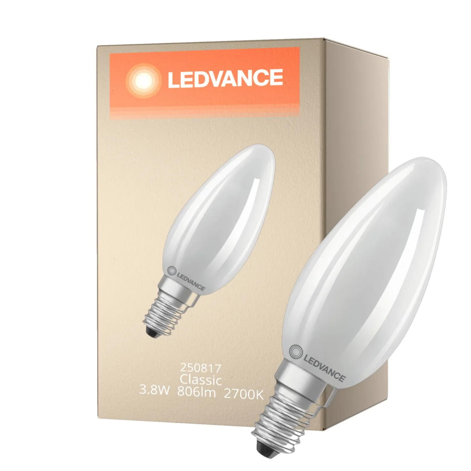 Ledvance LED Classic E14 Kronljus Filament Matt 3.8W 806lm - 827 Extra Varm Vit | Ersättare 60W