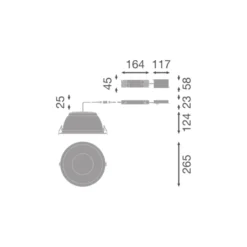 Ledvance LED Downlight Comfort High Efficiency D Aluminium Vit 36W 4860lm 55D - 830 Varm Vit | 265mm - Utskärning 250mm - Dali Dimbar
