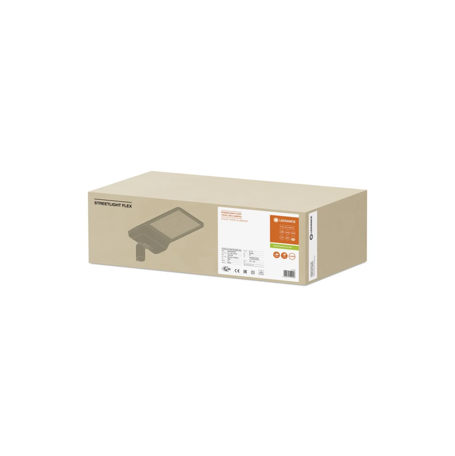 Ledvance LED gatubelysning Flex Stor RV25ST Grå 110W 16800lm 25x145D - 740 Kallvit | IP66 – Asymmetrisk