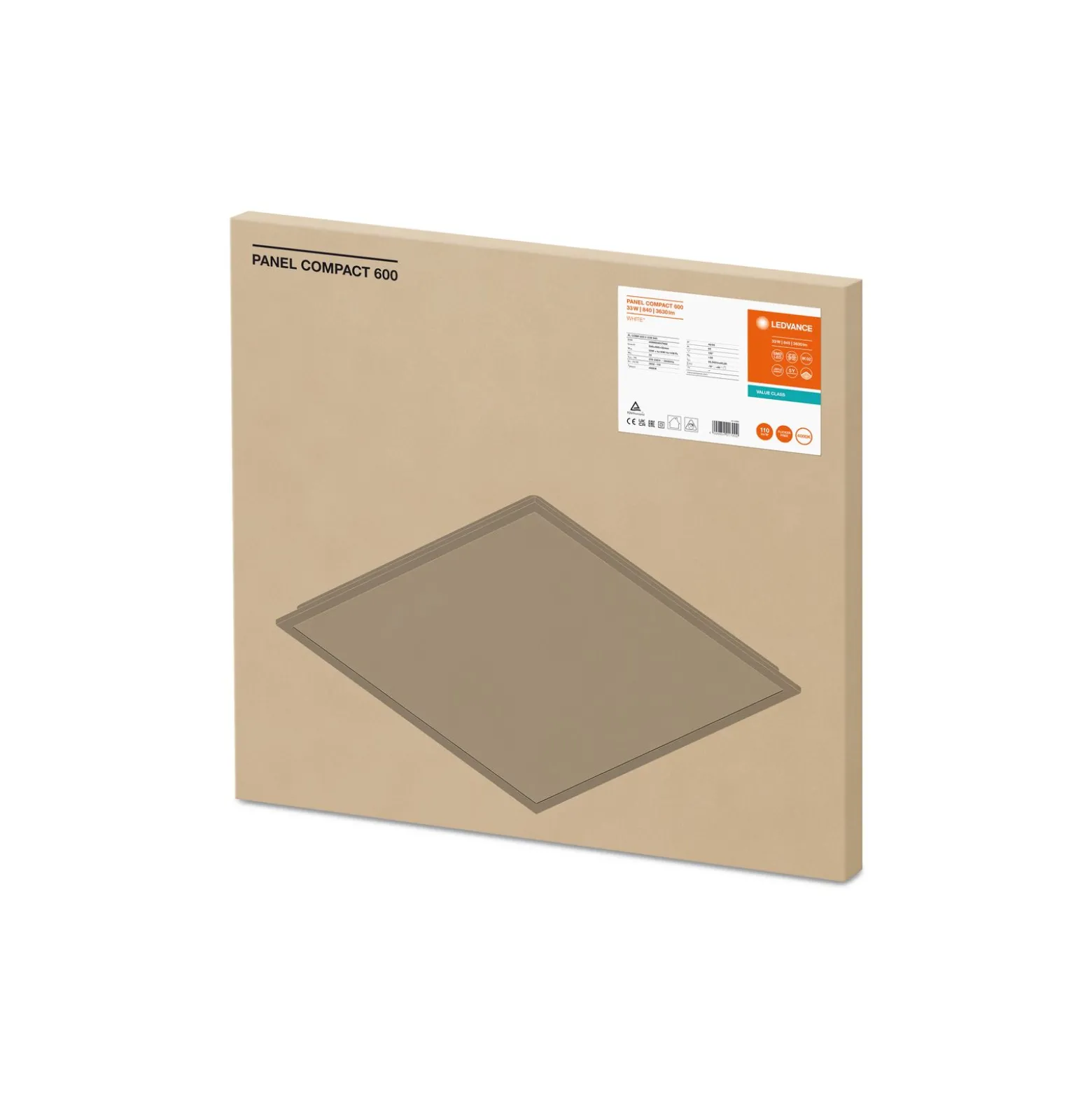Ledvance LED Panel Kompakt Aluminium Vit 33W 3630lm - 840 Kallvit | 60x60cm