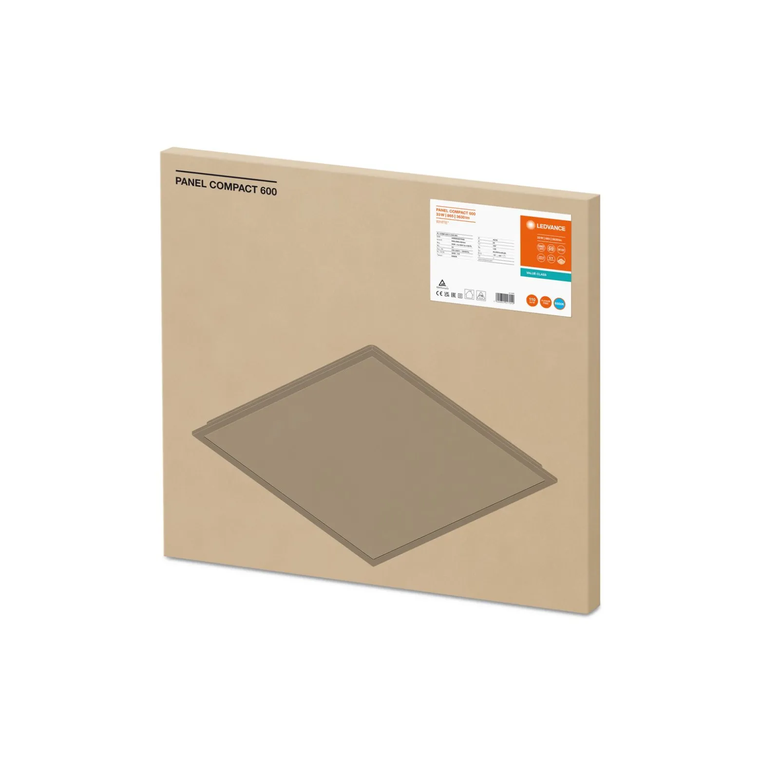 Ledvance LED Panel Kompakt Aluminium Vit 33W 3630lm - 865 Dagsljus | 60x60cm
