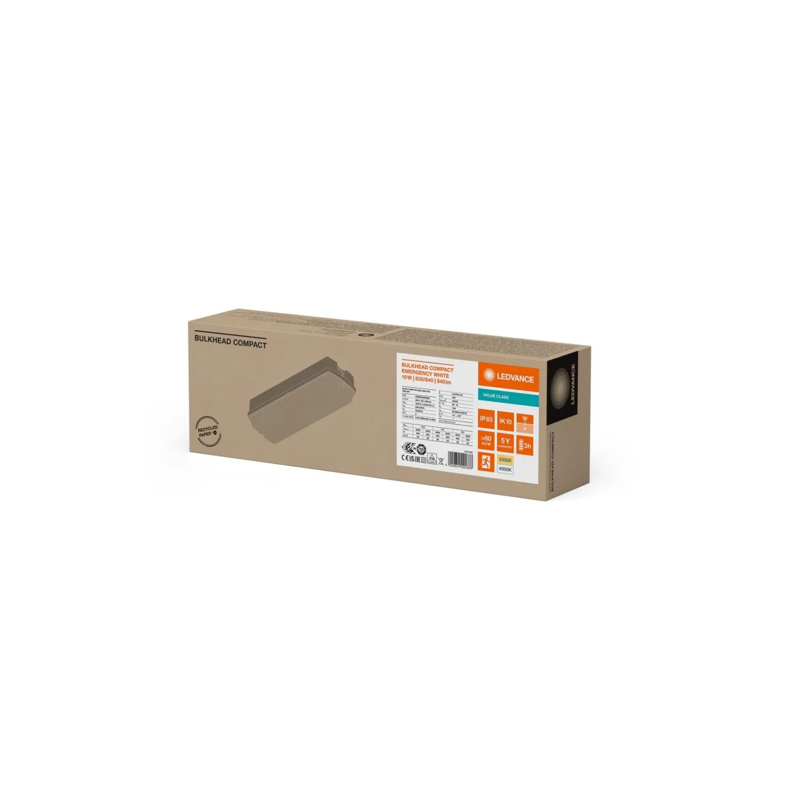 Ledvance LED Plafond Compact Vit 10W 840lm - 830-840 CCT | IP65 - 3 Timmar Nödbelysning