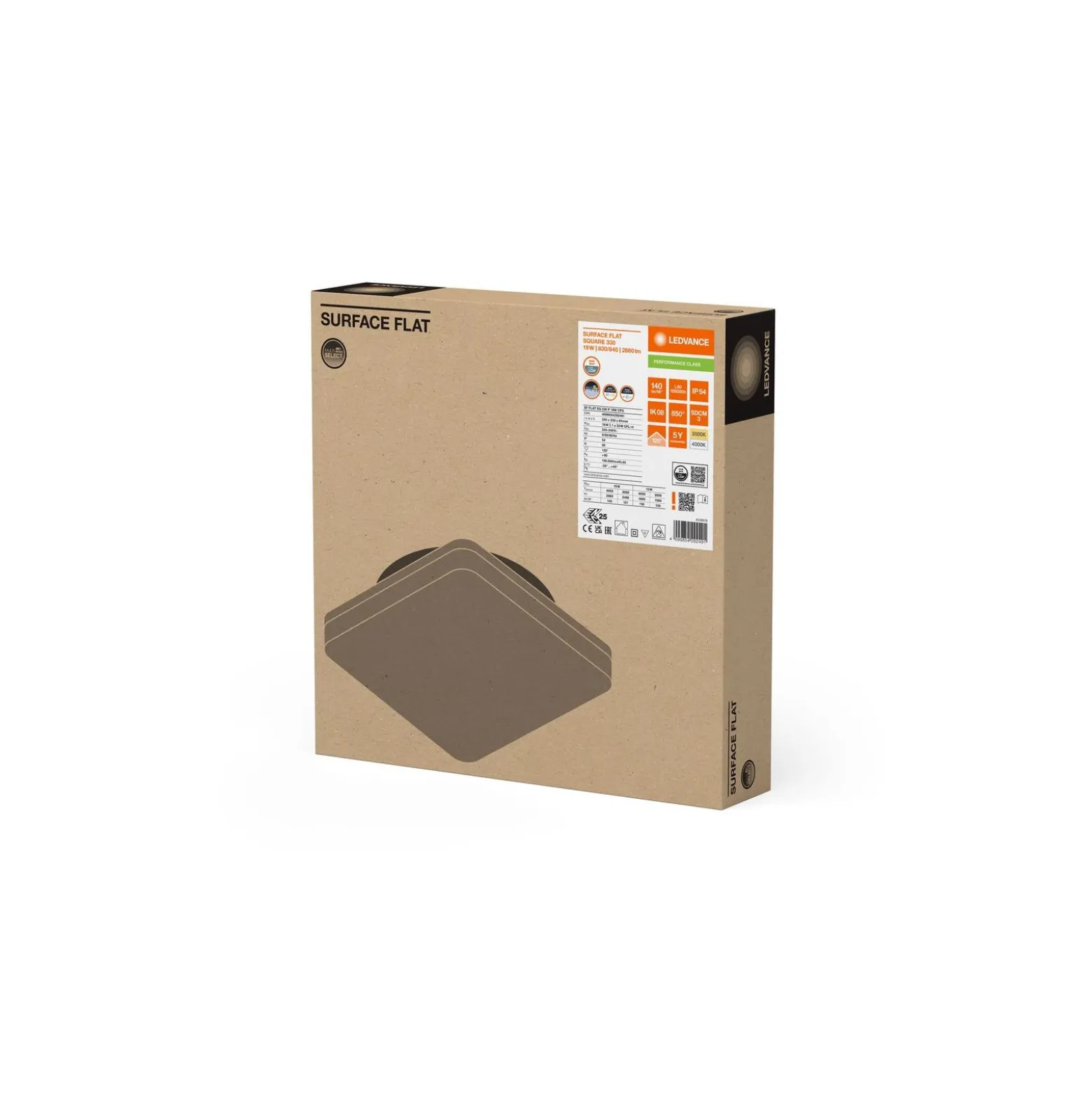 Ledvance LED Plafond Fyrkant Vit 12/19W 1660/2660lm - 830-840 CCT | IP54 - Justerbara Watt