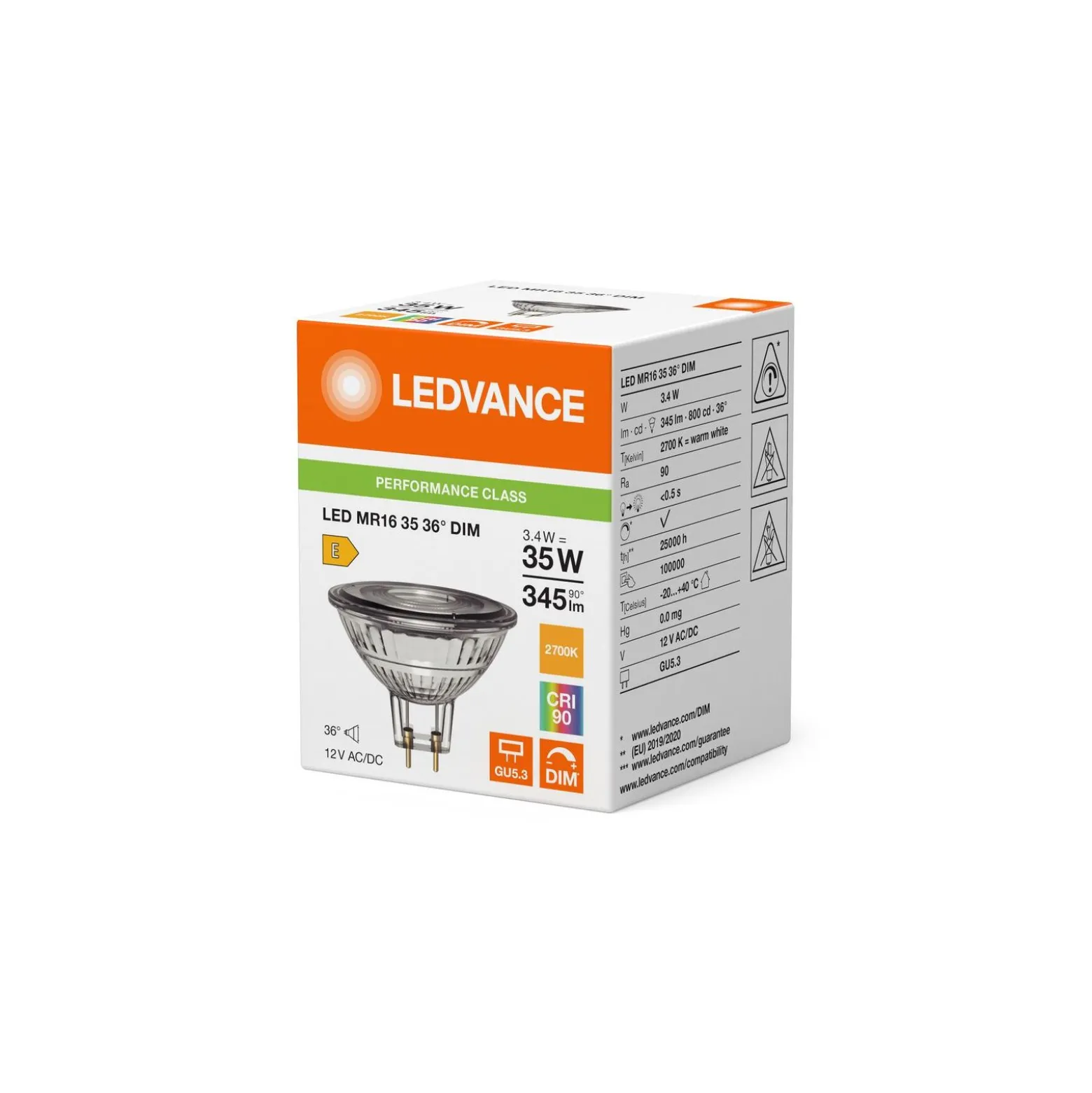 Ledvance LED Spot GU5.3 MR16 3.4W 345lm 36D - 927 Extra Varm Vit | Bästa Färgåtergivning - Dimbar - Ersättare 35W