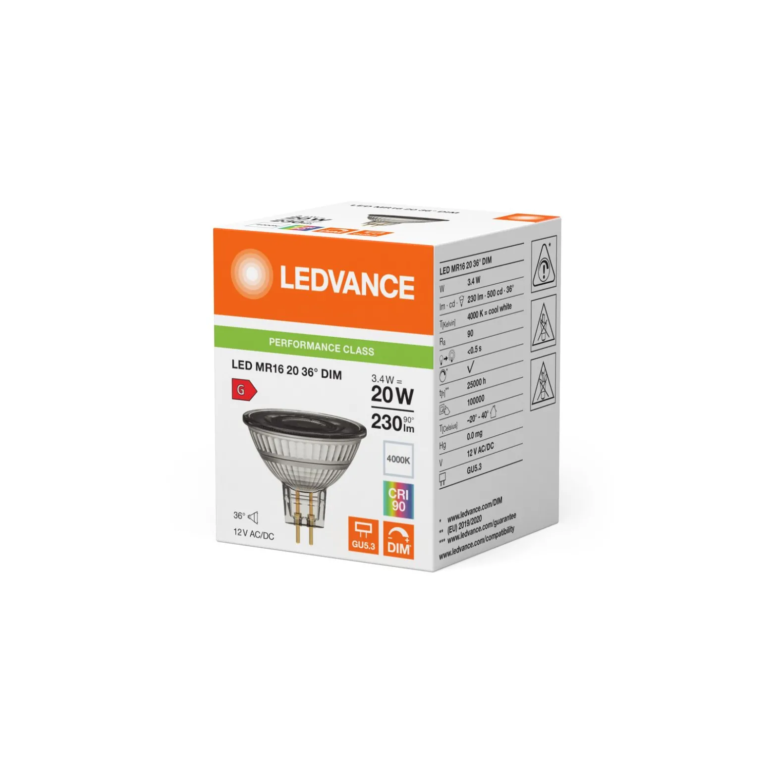 Ledvance Performance LED Spot Reflektor GU5.3 MR16 3.4W 230lm 36D - 940 Kallvit | Bästa färgåtergivning - Dimbar - Ersättare 20W