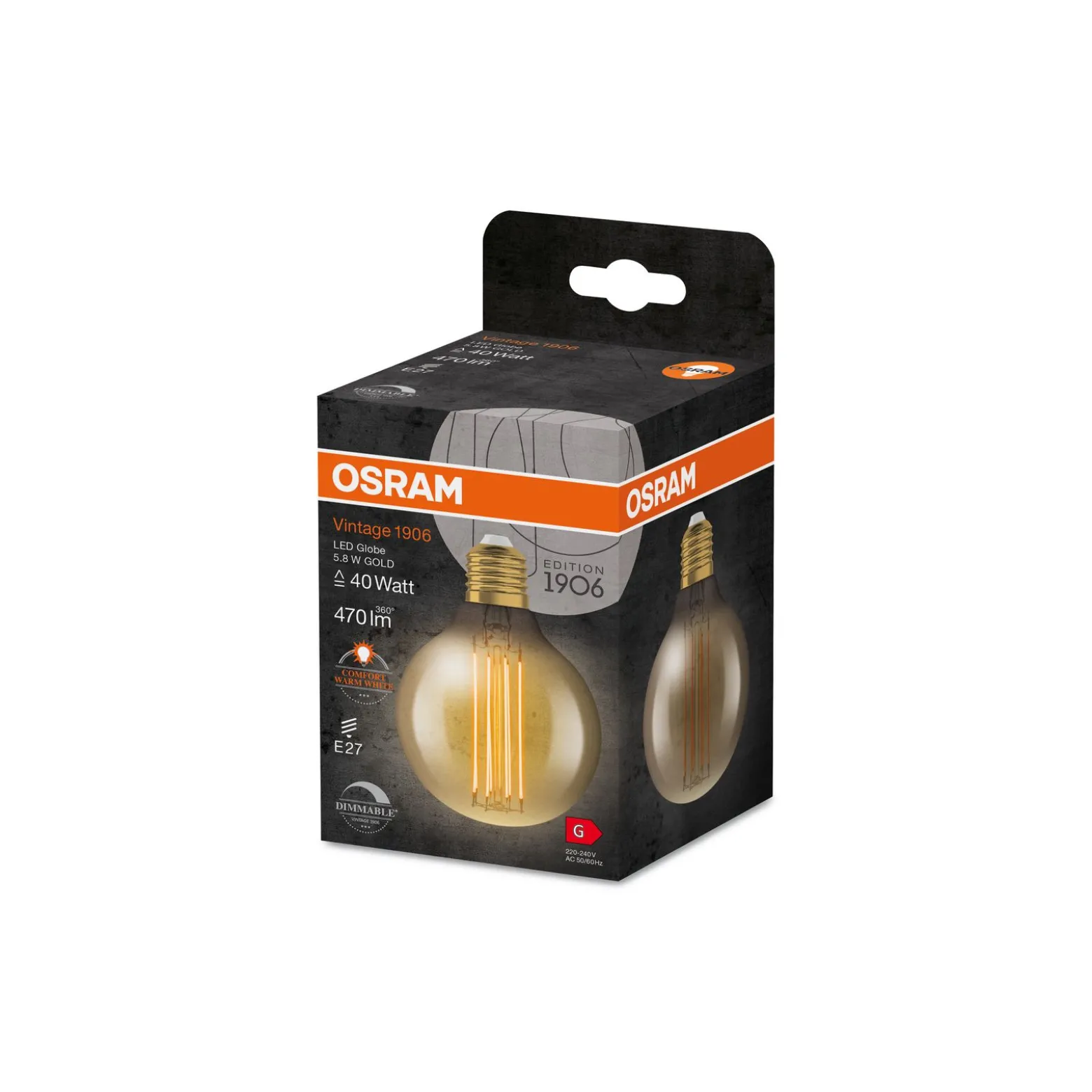 Ledvance Vintage 1906 LED E27 Globe Guld 5.8W 470lm - 822 Extra Varm Vit | Dimbar - Ersättare 40W