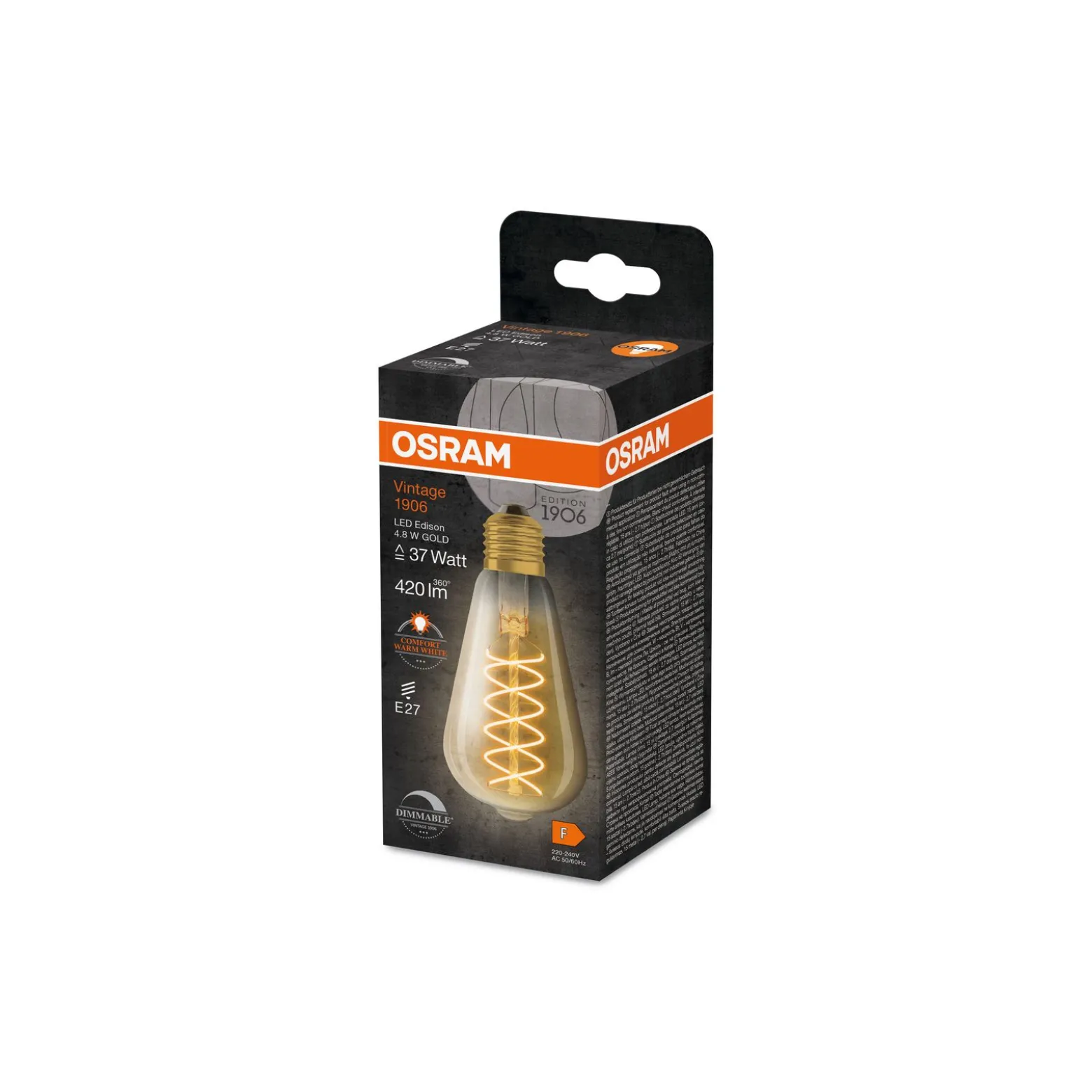 Ledvance Vintage 1906 LED E27 Päron Guld 4.8W 420lm - 822 Extra Varm Vit | Dimbar - Ersättare 37W