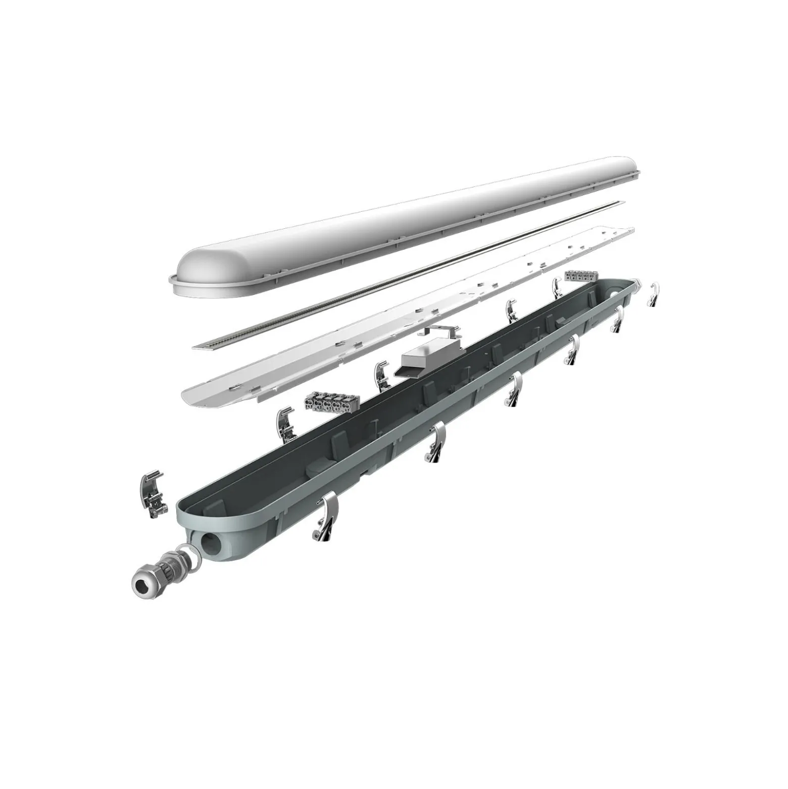 Noxion LED Allmänbruksarmatur Vattentät Poseidon V2.0 55W 7700lm - 840 Kallvit | 150cm - Kabelgenomföring (5x2.5mm2) - 3 Timmar Nödbelysning
