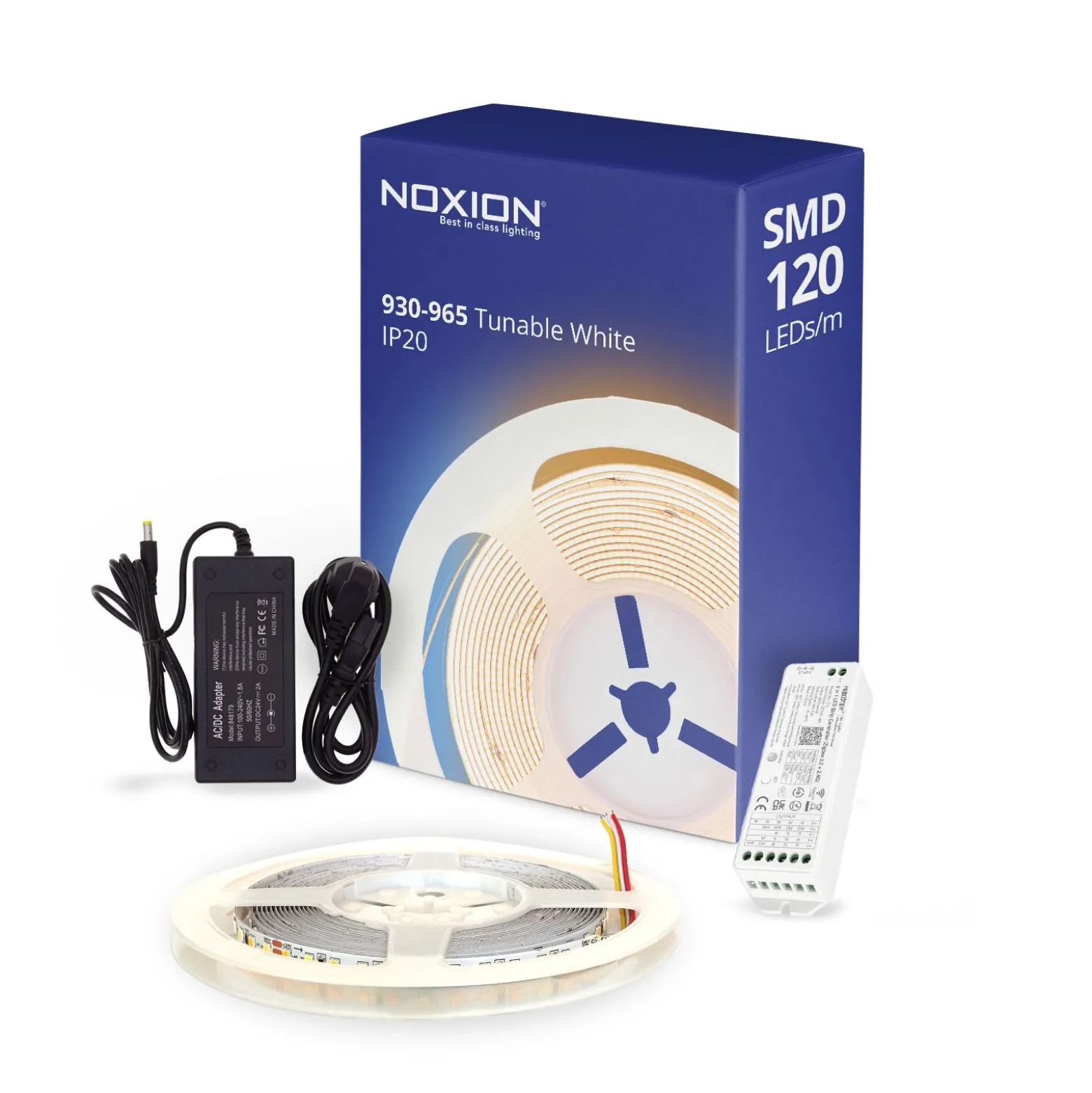 Noxion Led-Ljusslingor Naga 5 Meter Komplett set - Zigbee - 24V - 120LEDs/m - 9.6W/m - 930-965 Justerbar Vit | 8mm - IP20 - Bästa Färgåtergivning - SMD2835