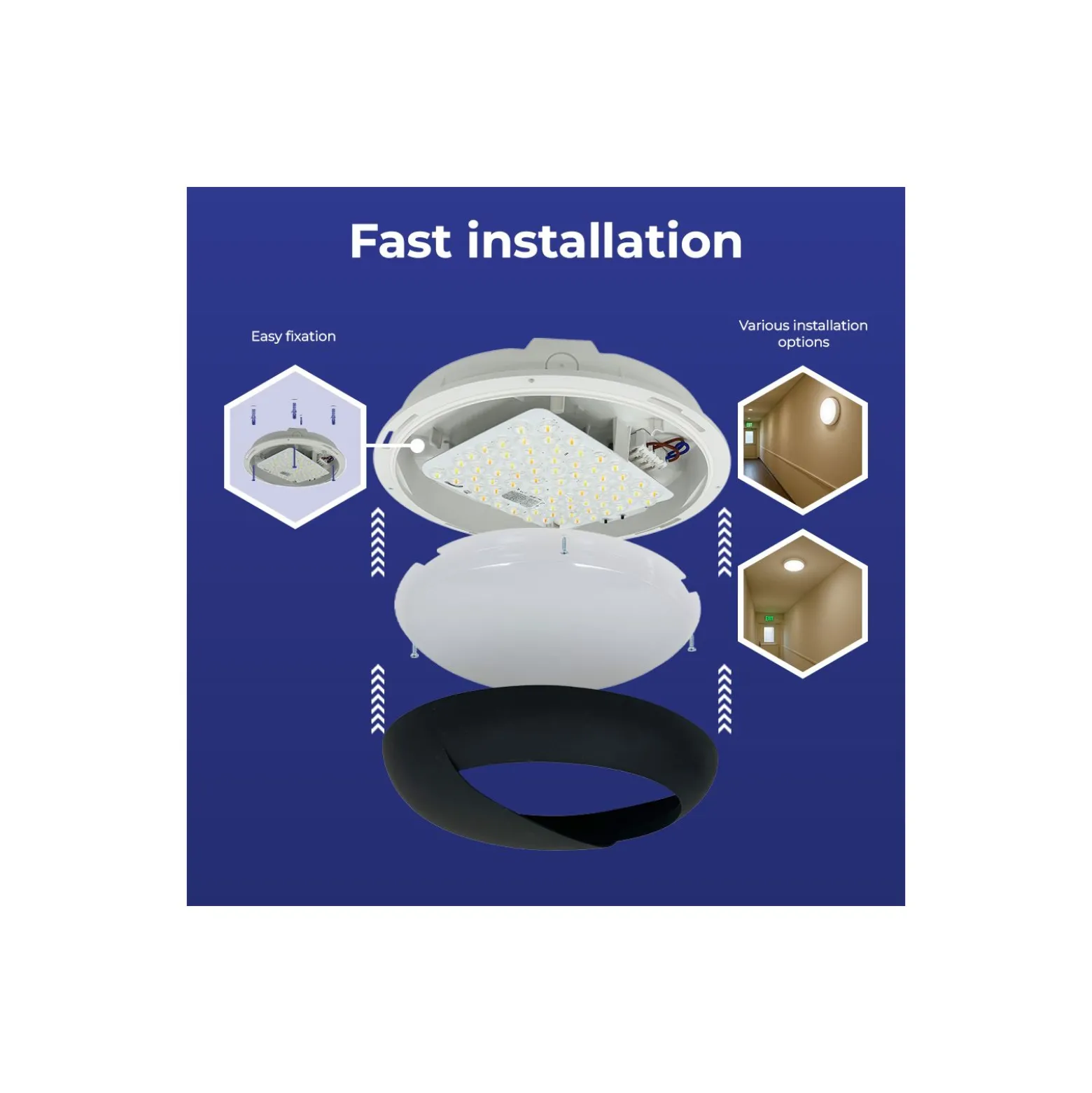 Noxion LED Plafond Pro V2 12/16/20W 2400lm - 830-840-865 CCT | 325mm - IP65 - 3 Timmar Nödbelysning + Ögonlock Ring Svart