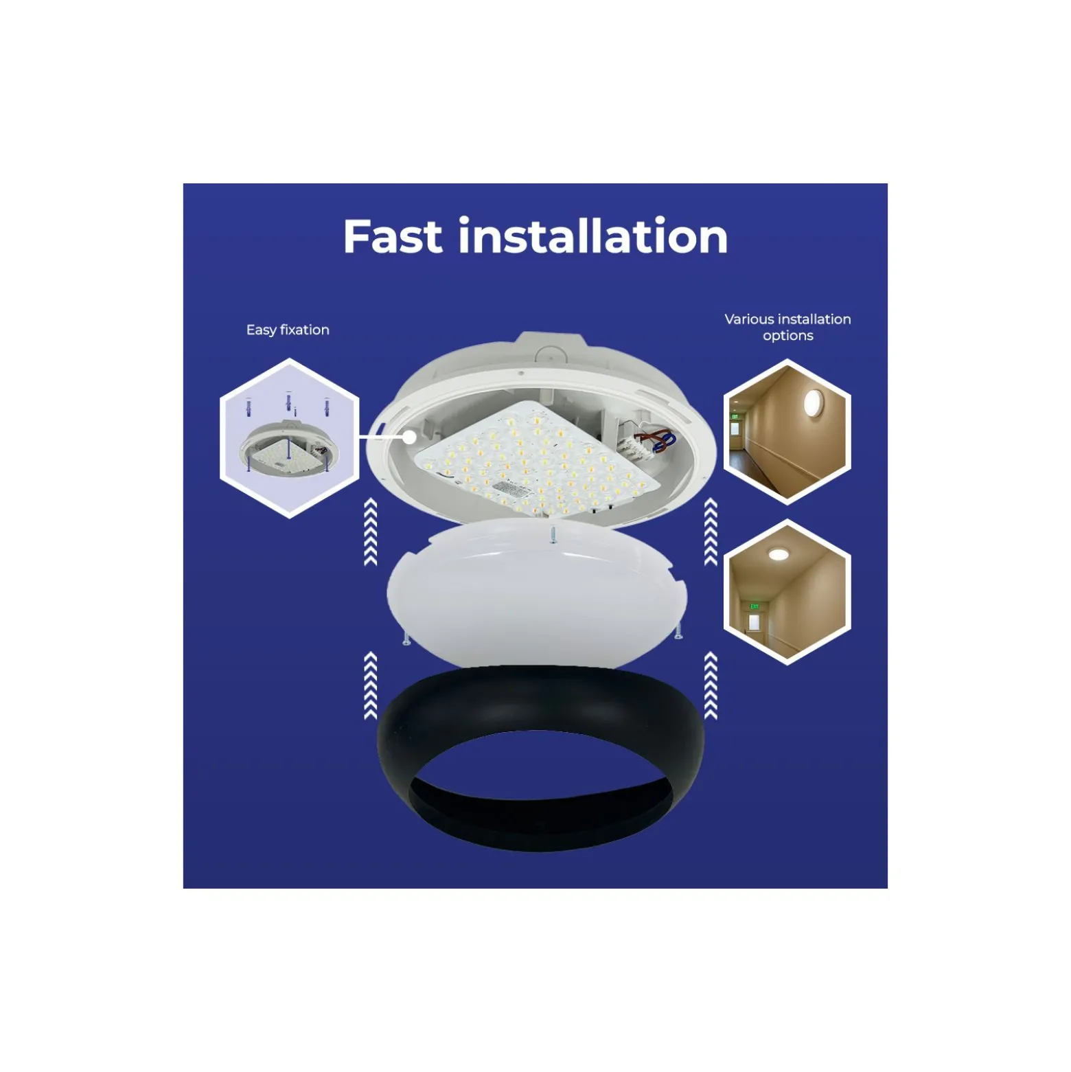 Noxion LED Plafond Pro V2 12/16/20W 2400lm - 830-840-865 CCT | 325mm - IP65 - 3 Timmar Nödbelysning + Ring Svart