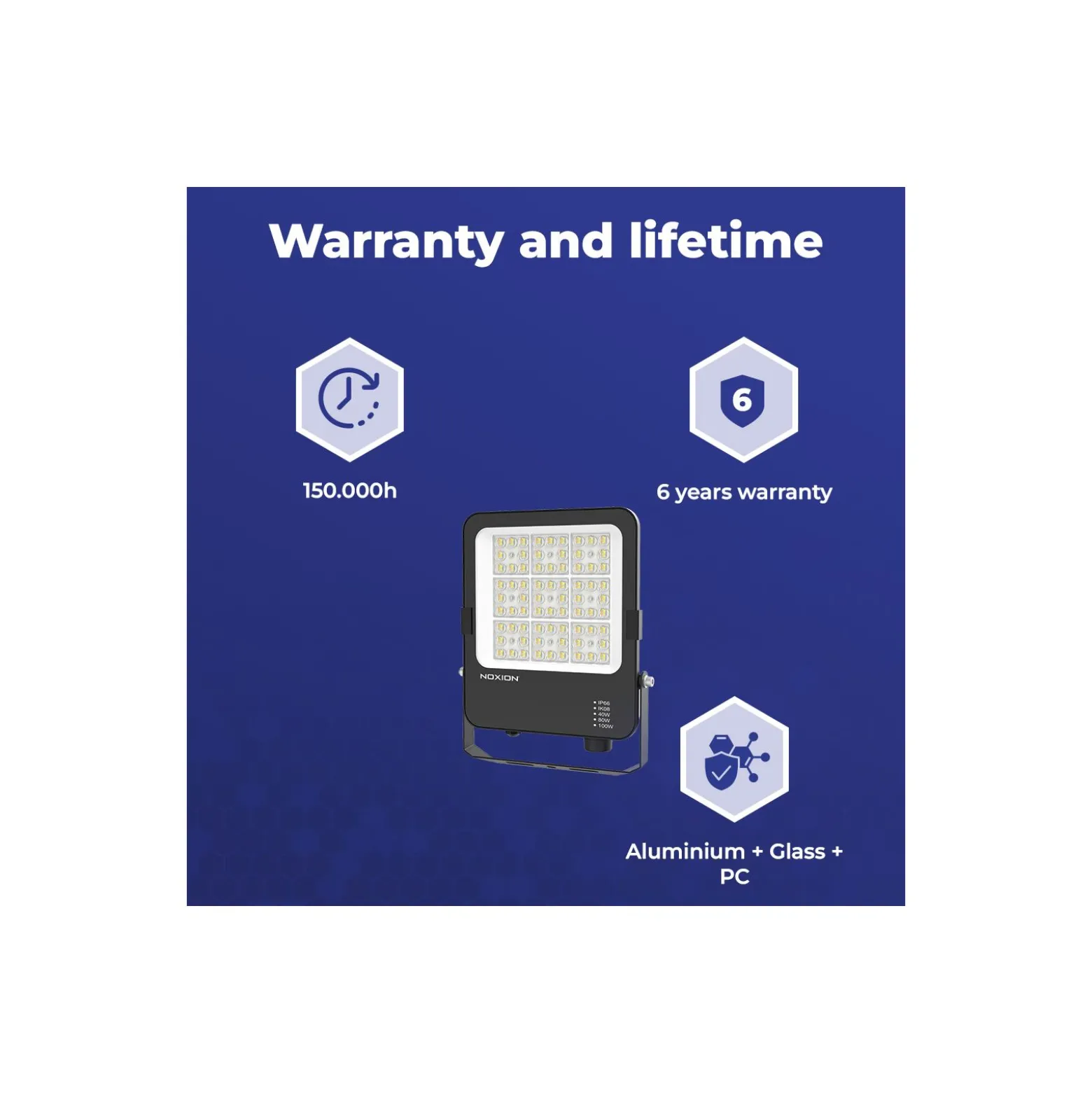 Noxion LED Strålkastare Beam V2.0 40W 5600lm 90D - 830-840-865 CCT | IP66 - Symmetrisk