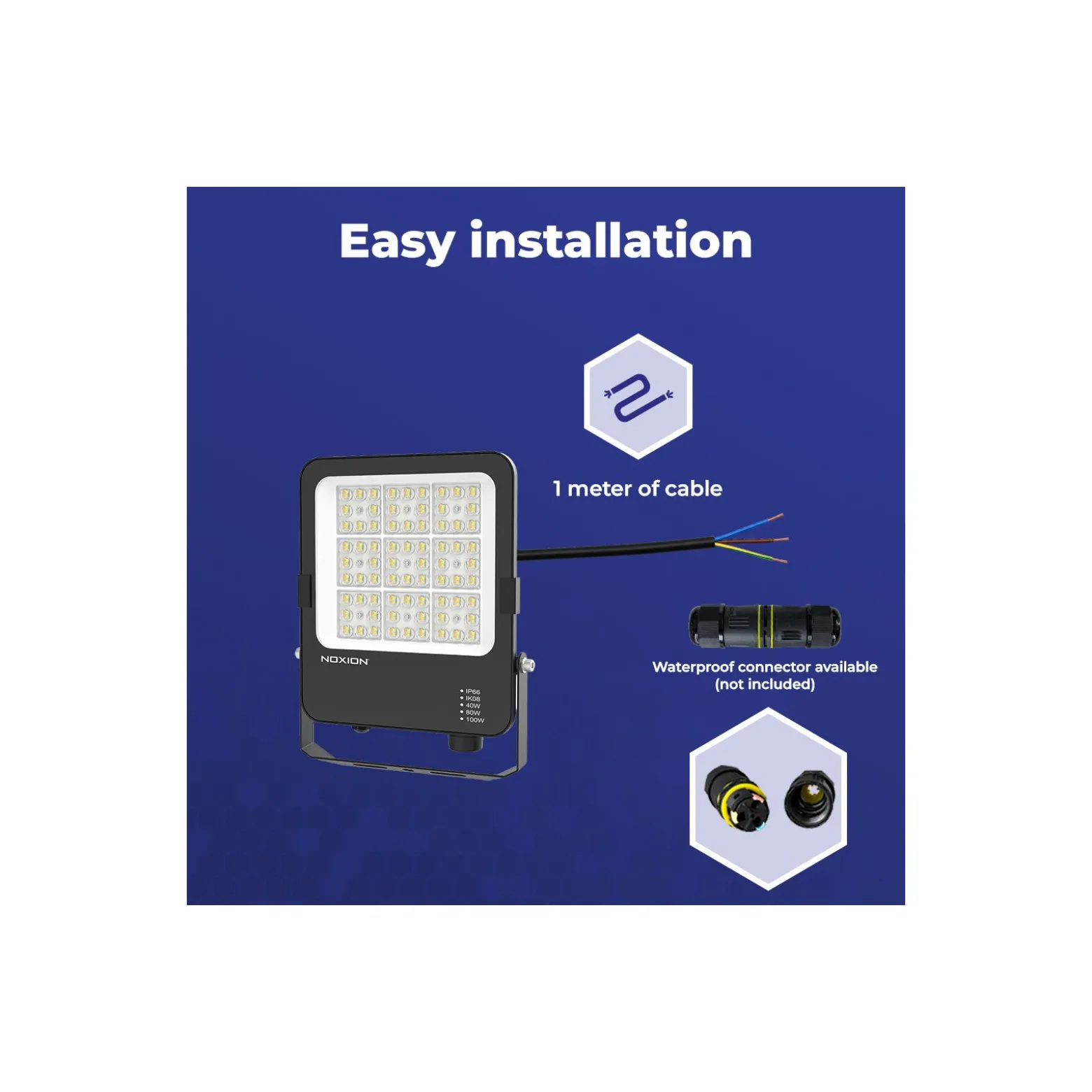 Noxion LED Strålkastare Beam V2.0 80W 11200lm 90D - 830-840-865 CCT | IP66 – Symmetrisk