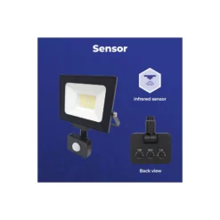 Noxion LED Strålkastare Beamy G3.1 Svart 20W 2200lm 100D - 840 Kallvit | IP44 - Rörelse- och Ljussensor - Symmetrisk