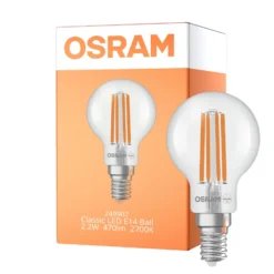 Osram Classic LED E14 Boll Filament Klar 2.2W 470lm - 827 Extra Varm Vit | Ersättare 40W