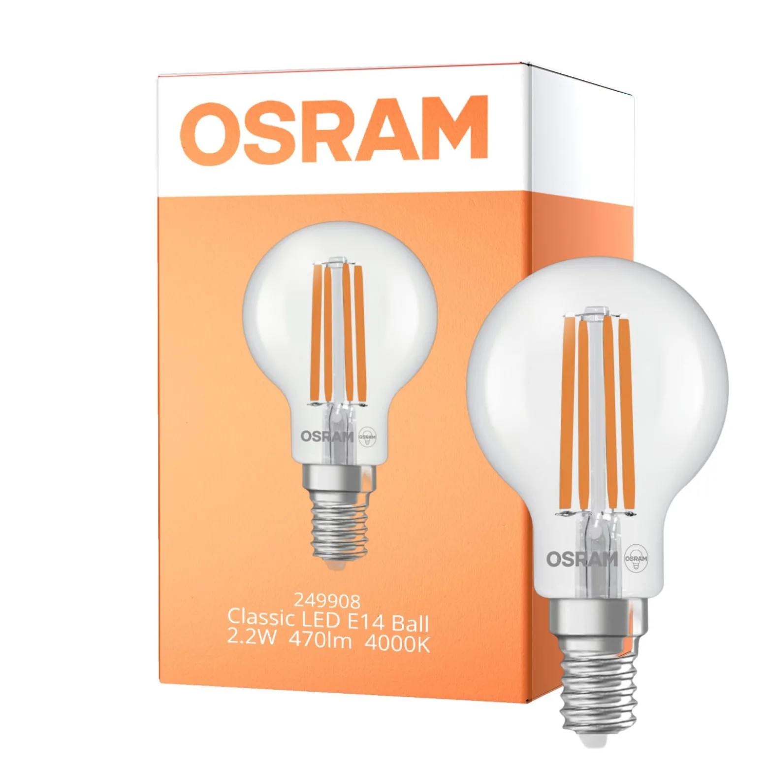 Osram Classic LED E14 Boll Filament Klar 2.2W 470lm - 840 Kallvit | Ersättare 40W