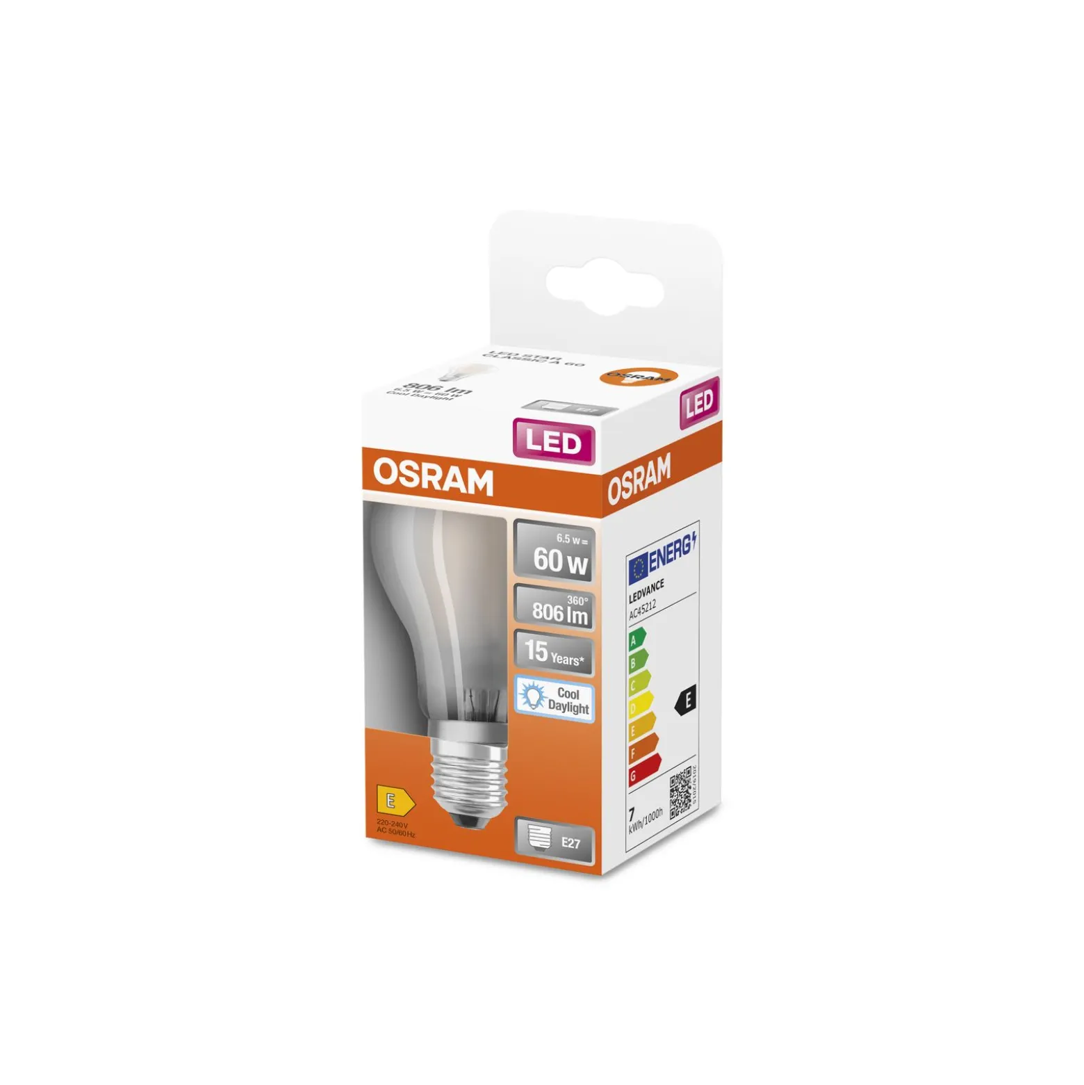 Osram Classic LED E27 Päron Filament Matt 6.5W 806lm - 865 Dagsljus | Ersättare 60W