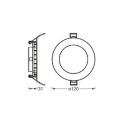 Osram LED Downlight Recess Slim Vit 8W 550lm 110D - 865 Dagsljus | Utskärning 120mm