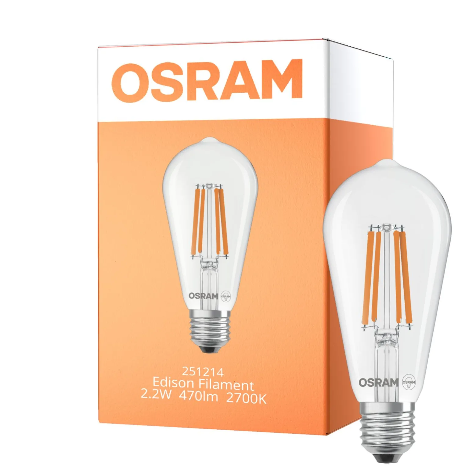 Osram LED Lamps E27 Edison Filament Klar 2.2W 470lm - 827 Extra Varm Vit | Ersättare 40W