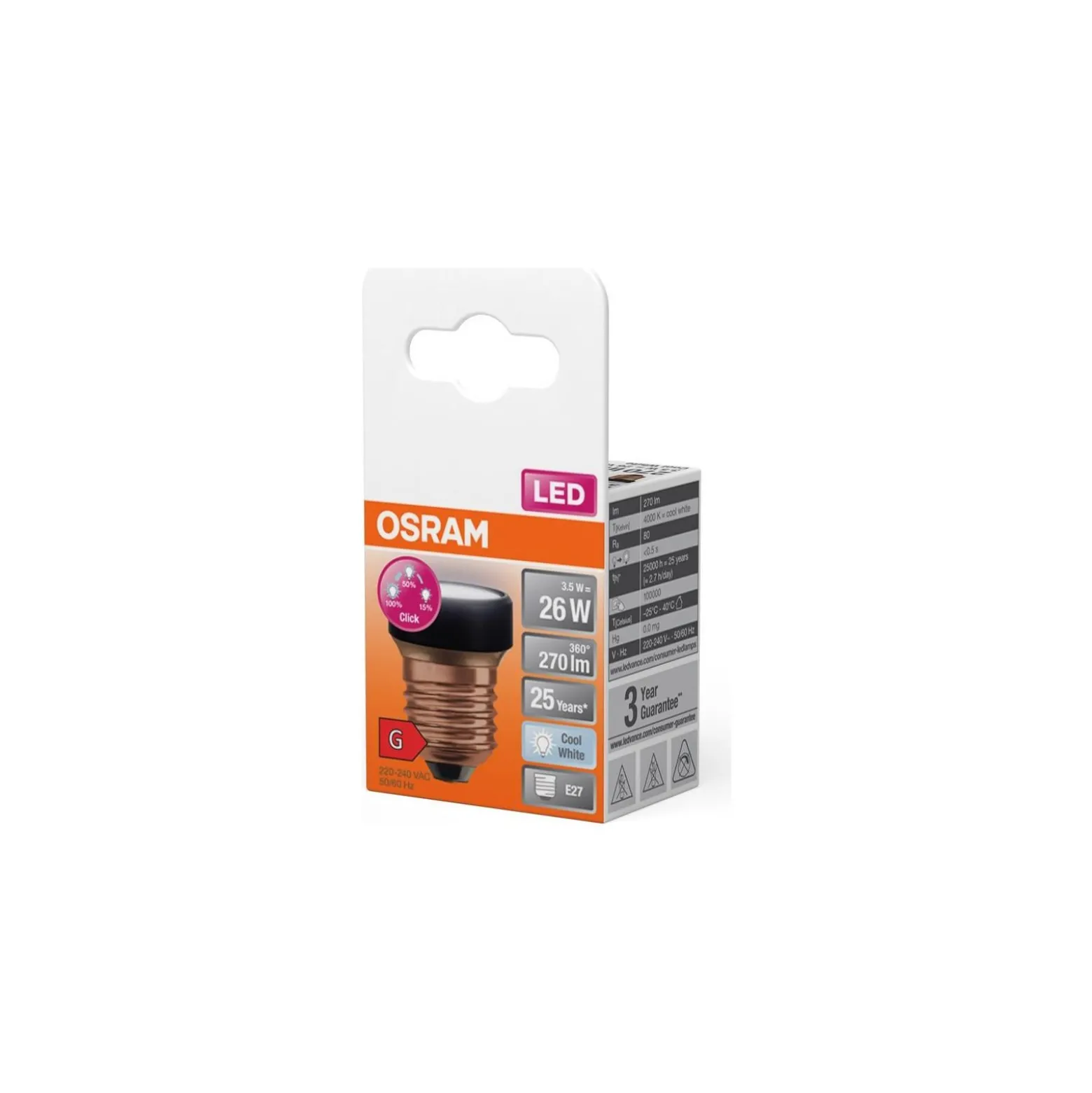 Osram LED Platt Lamp LED E27 Special Matt 3.5W 270lm - 840 Kallvit | 3-Stegs Dimbar - Ersättare 25W
