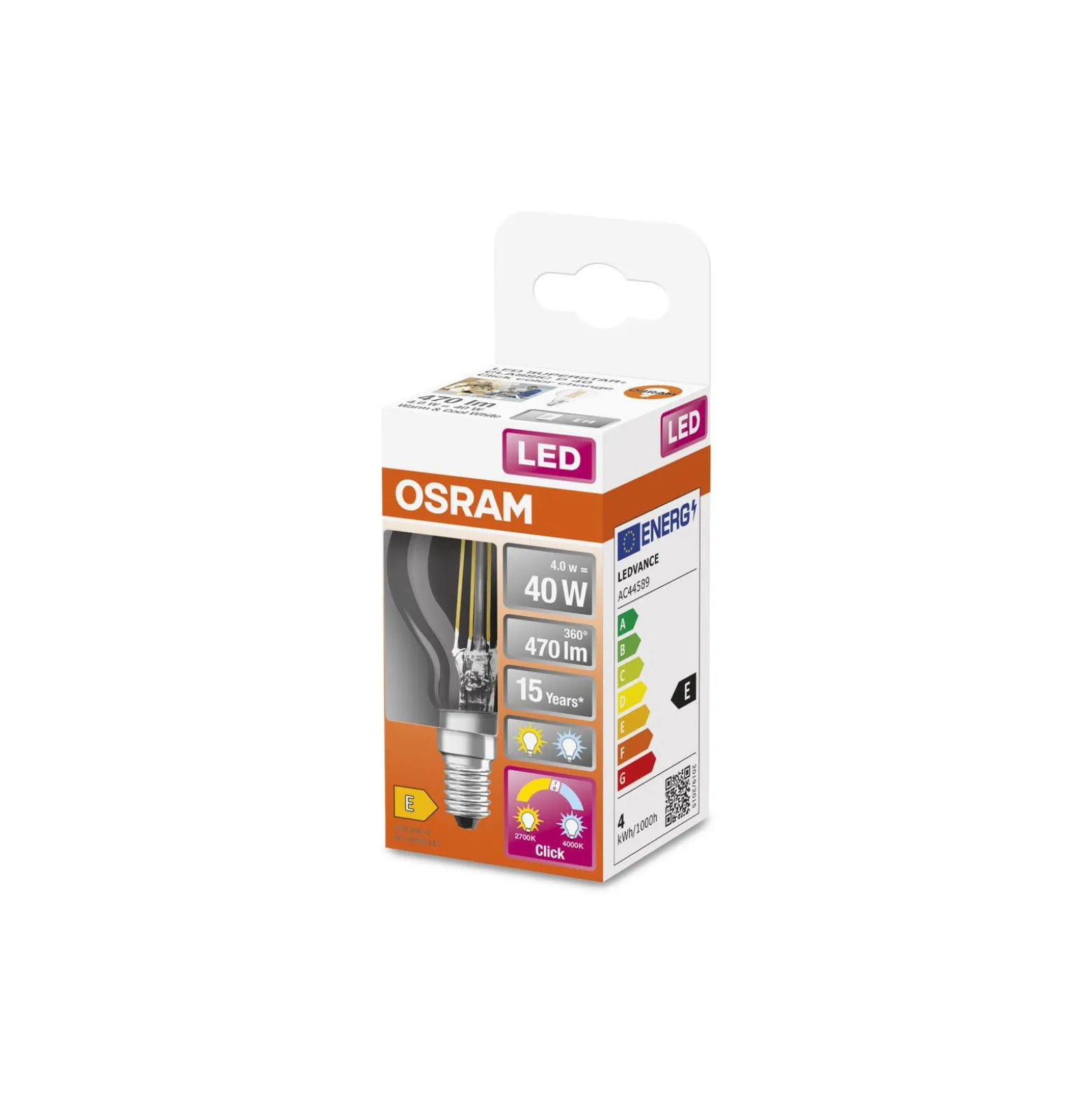 Osram Parathom Classic LED E14 Boll Filament Klar 4W 470lm - 827/840 Extra Varm Vit / Kallvit | Relax och Active - Ersättare 40W